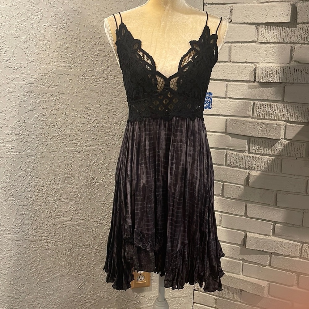 Free People Black Lace Trim Tie-Dye Dress